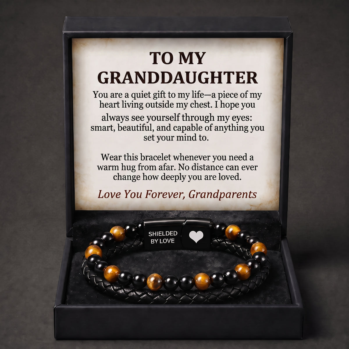 "Shielded by Love" Tiger Eye Bracelet with Gift Box and Card