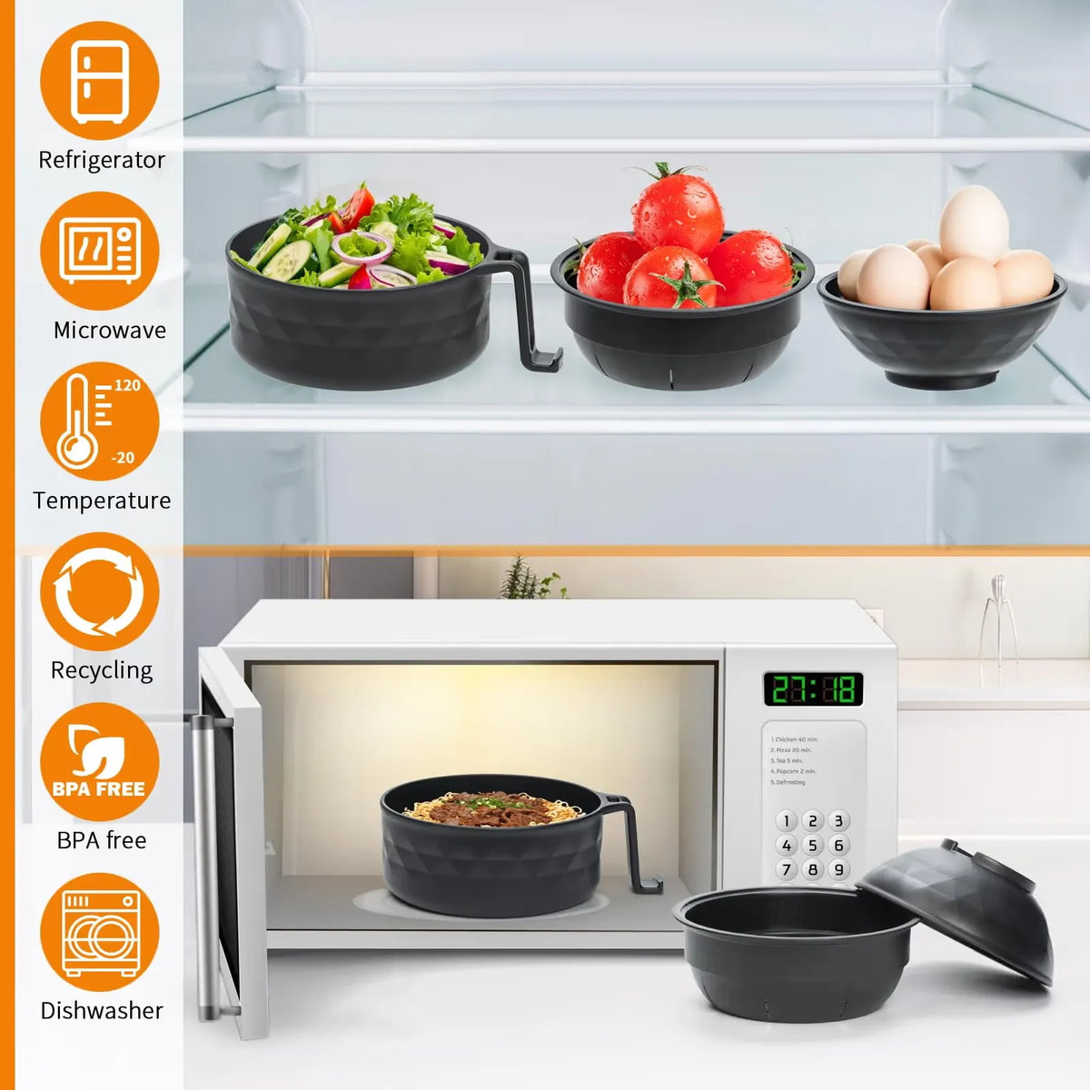 ⏳HOT SALE 50% OFF!⏰🔥 Wheat Straw Ramen Bowl Draining Design Microwave Safe Noodle Cooke