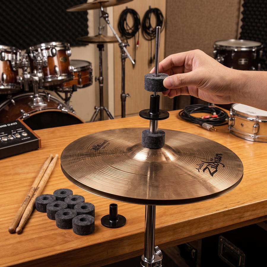 10-piece Drum Cymbal Felt Pads & Sleeves Set