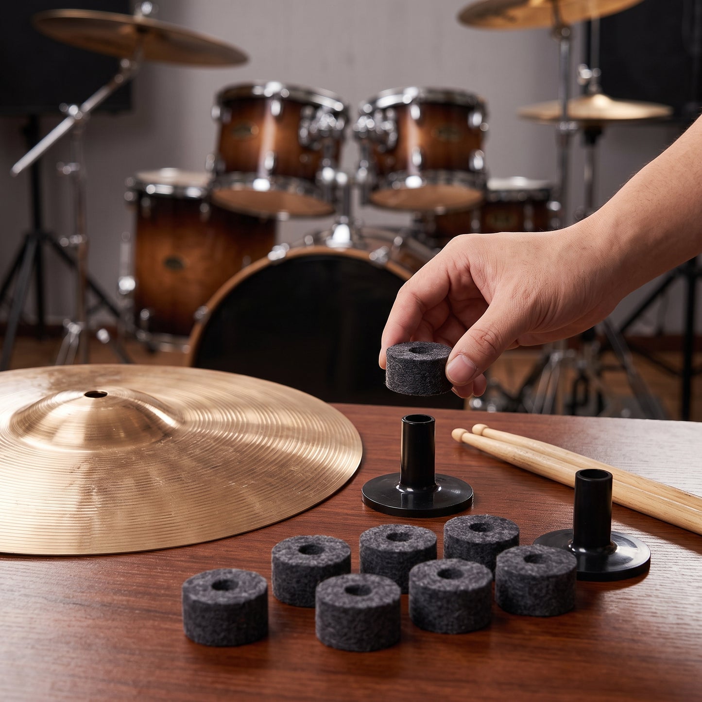 10-piece Drum Cymbal Felt Pads &amp; Sleeves Set