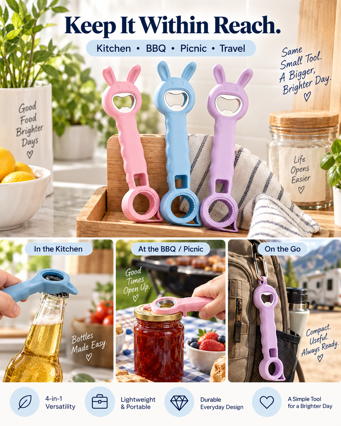 ⚡ Final Day! Buy 1 Get 1 FREE ✨ 4-in-1 Everyday Bottle & Jar Opener
