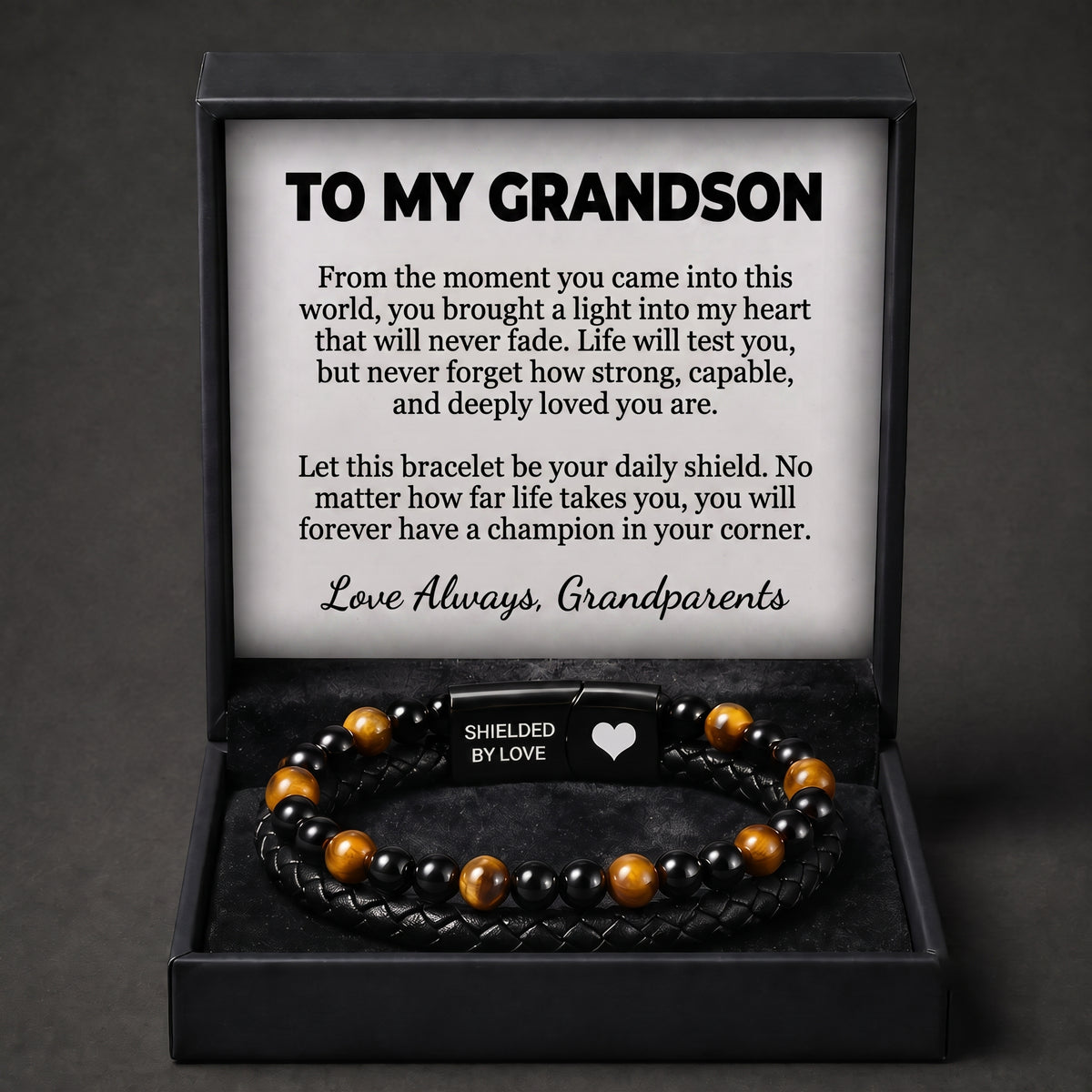 "Shielded by Love" Tiger Eye Bracelet with Gift Box and Card