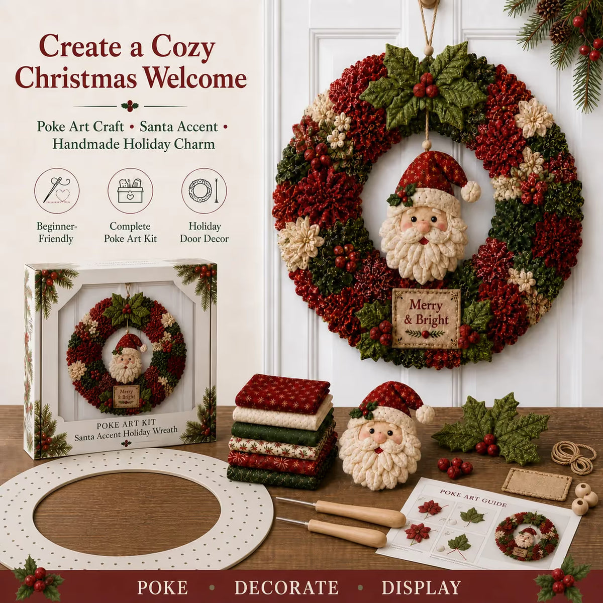 ✨Handmade Festive 3D Fabric Poke Wreath Kit — No Sewing Required
