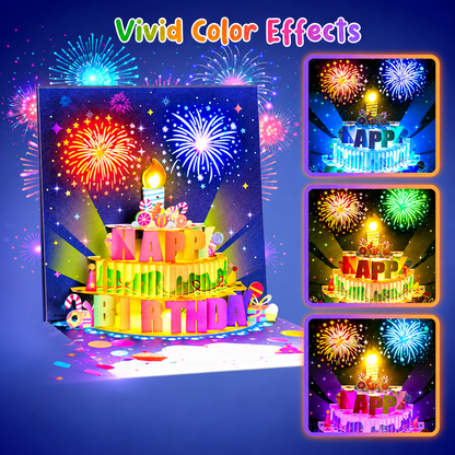 🎂3D Pop-Up Birthday Card – Blowable Candle & Music Light Show