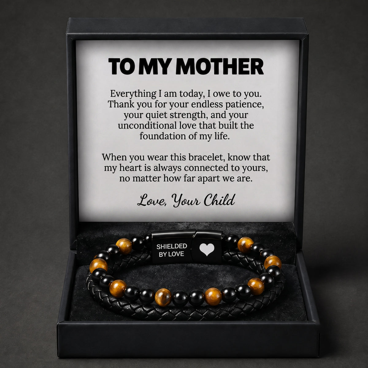 "Shielded by Love" Tiger Eye Bracelet with Gift Box and Card
