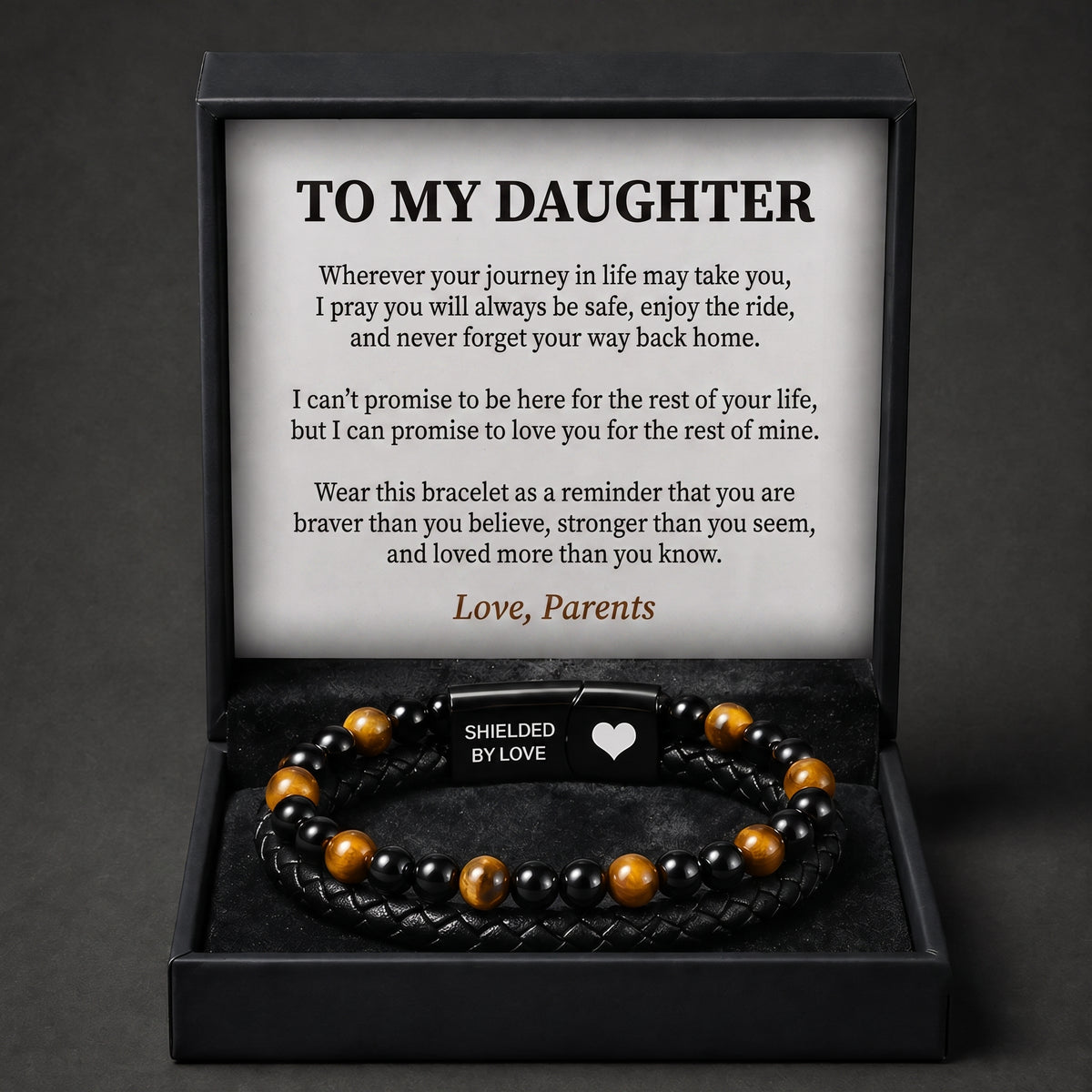 "Shielded by Love" Tiger Eye Bracelet with Gift Box and Card