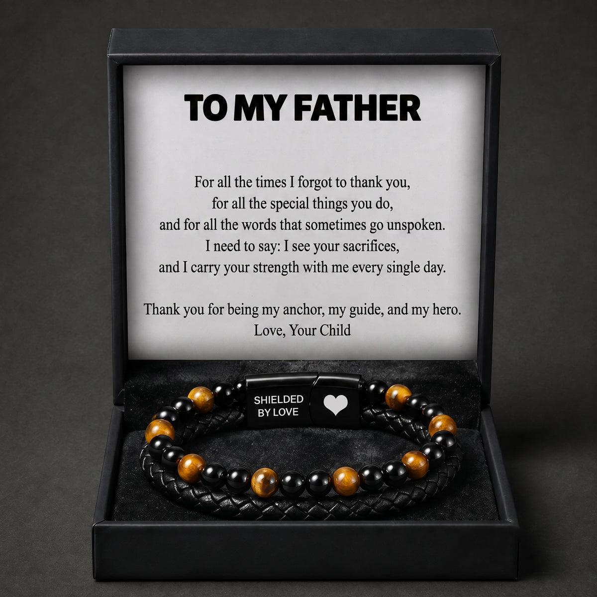 "Shielded by Love" Tiger Eye Bracelet with Gift Box and Card