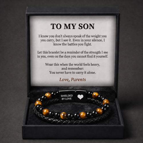 "Shielded by Love" Tiger Eye Bracelet with Gift Box and Card