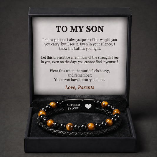 "Shielded by Love" Tiger Eye Bracelet with Gift Box and Card